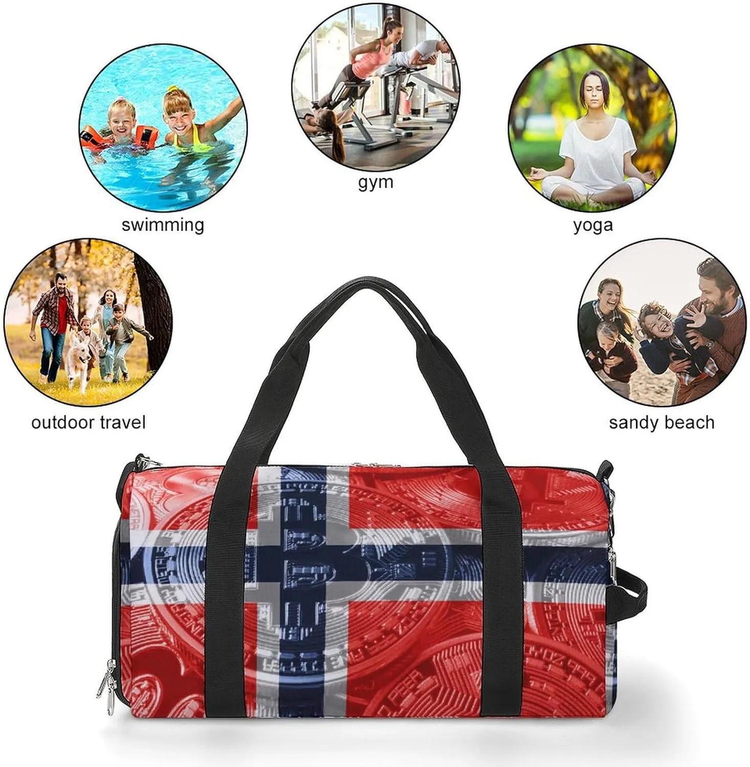 Lightweight Norway Flag Bitcoin Gym Bag with Shoe Compartment Waterproof Duffel