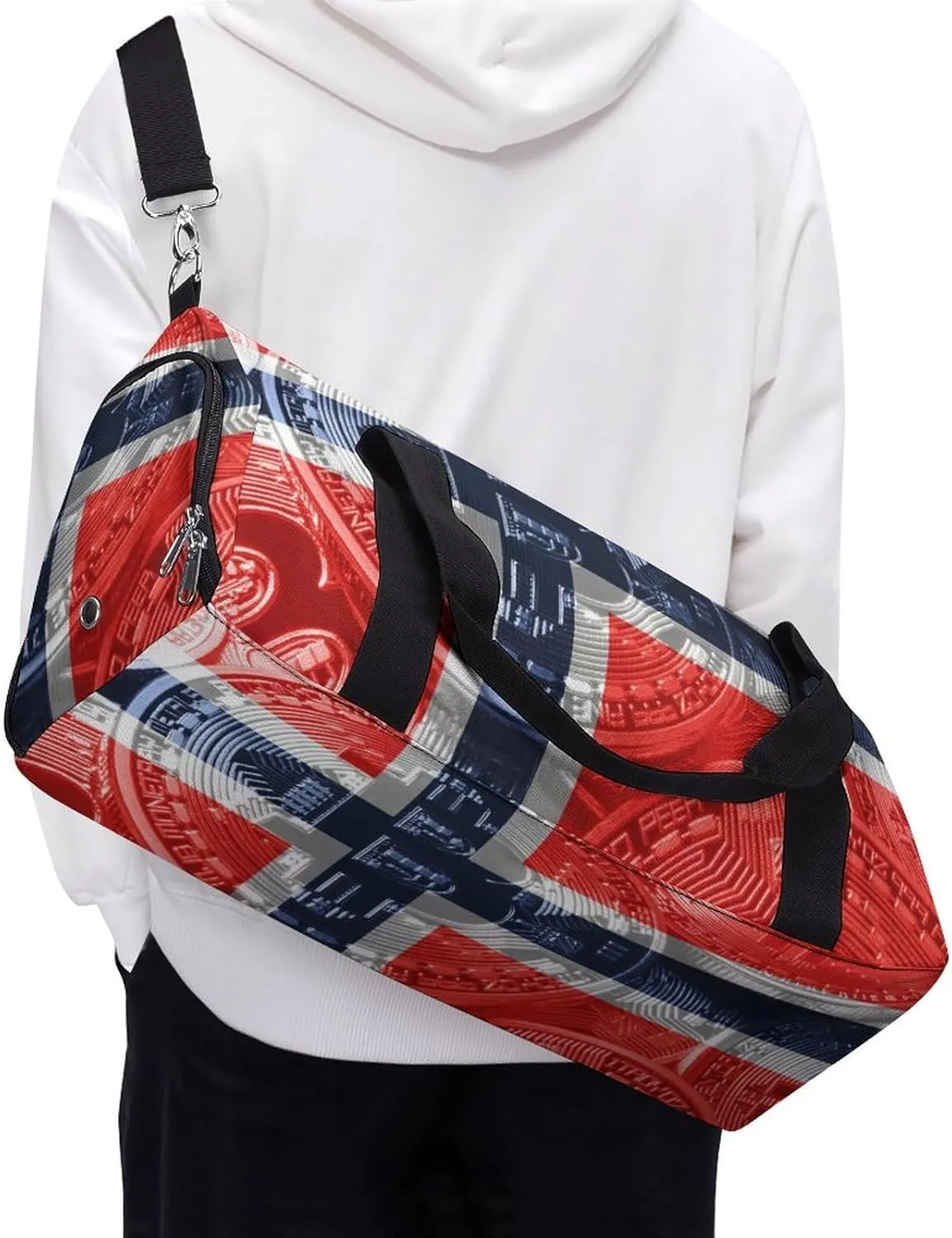 Lightweight Norway Flag Bitcoin Gym Bag with Shoe Compartment Waterproof Duffel