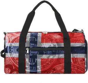 Lightweight Norway Flag Bitcoin Gym Bag with Shoe Compartment Waterproof Duffel