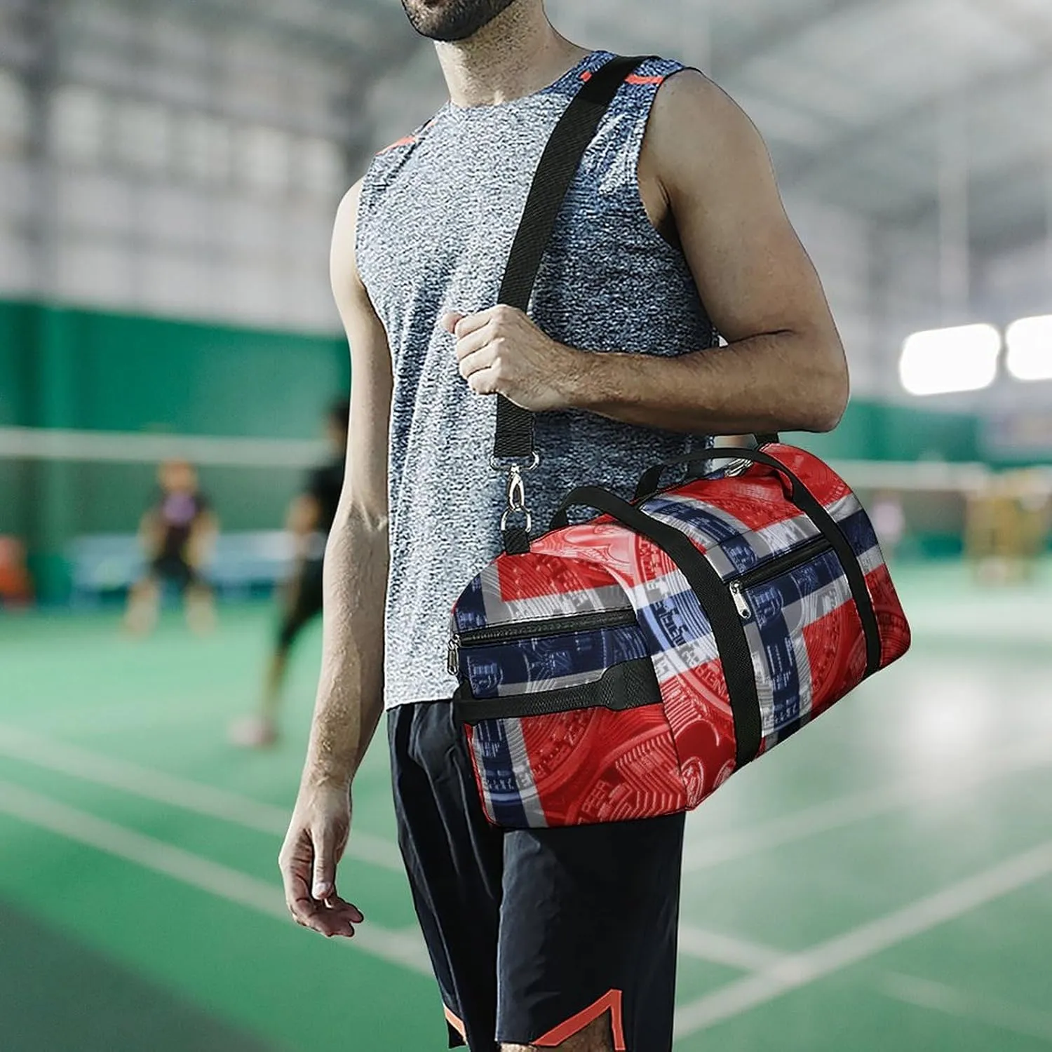 Lightweight Norway Flag Bitcoin Gym Bag with Shoe Compartment Waterproof Duffel