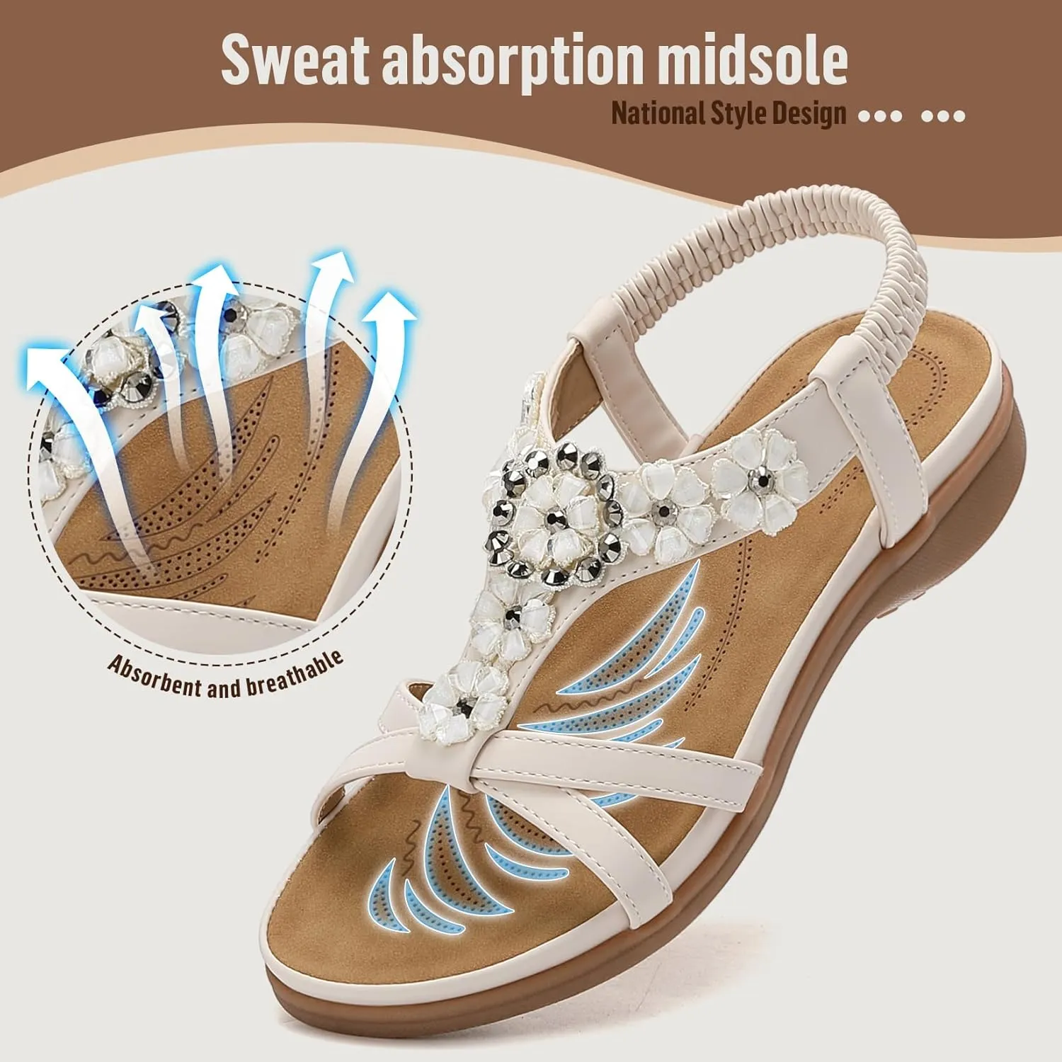 Littleplum Sandals Women Flat Dressy Sandal Summer Comfortable Slip-on Casual Beach Shoes Dress Bohemian Ankle Elastic Flats Sandals