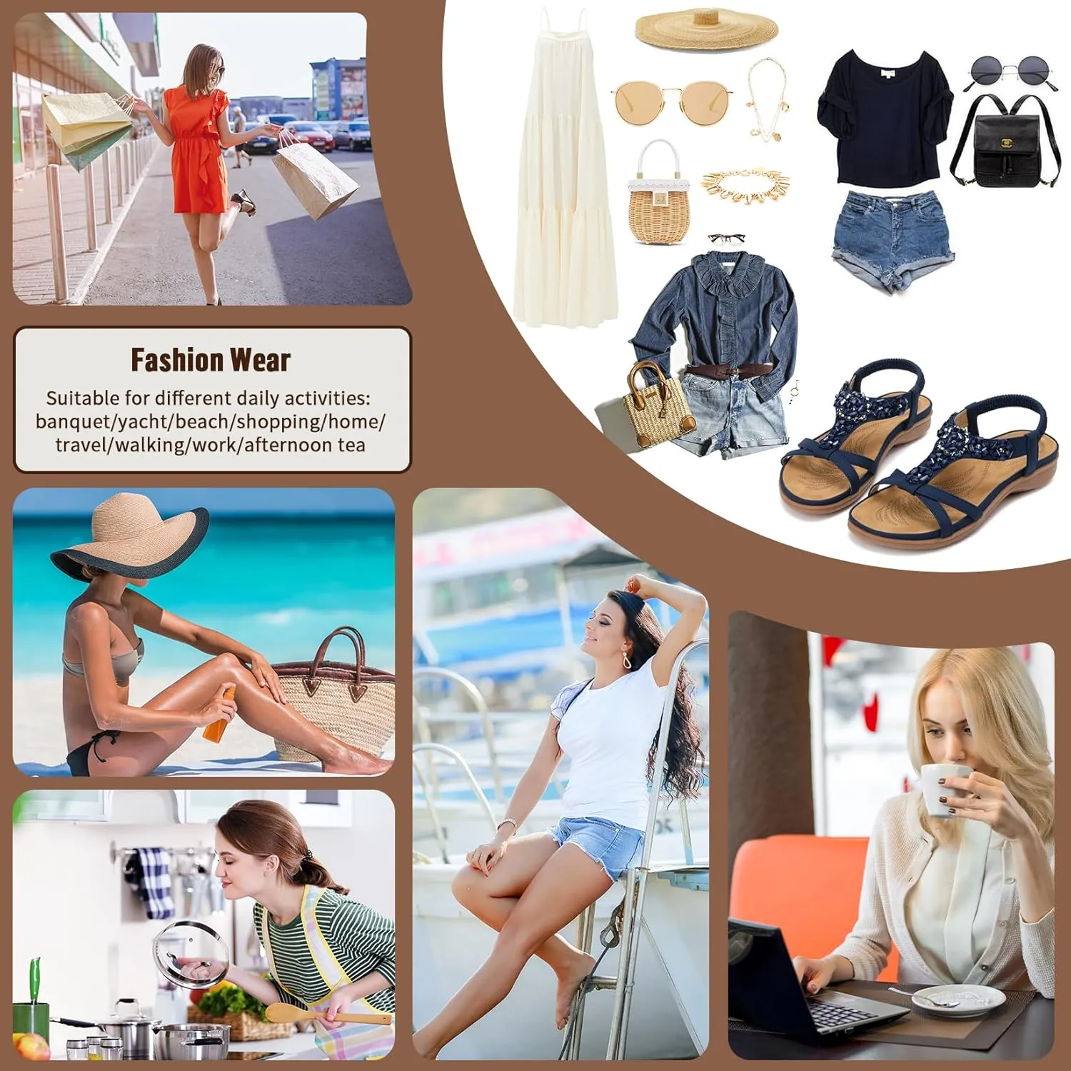 Littleplum Sandals Women Flat Dressy Sandal Summer Comfortable Slip-on Casual Beach Shoes Dress Bohemian Ankle Elastic Flats Sandals