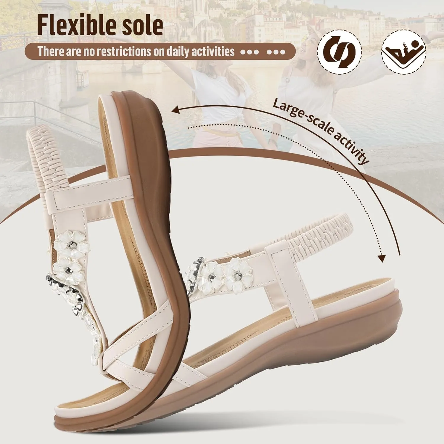 Littleplum Sandals Women Flat Dressy Sandal Summer Comfortable Slip-on Casual Beach Shoes Dress Bohemian Ankle Elastic Flats Sandals