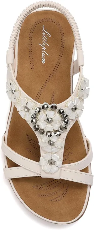 Littleplum Sandals Women Flat Dressy Sandal Summer Comfortable Slip-on Casual Beach Shoes Dress Bohemian Ankle Elastic Flats Sandals