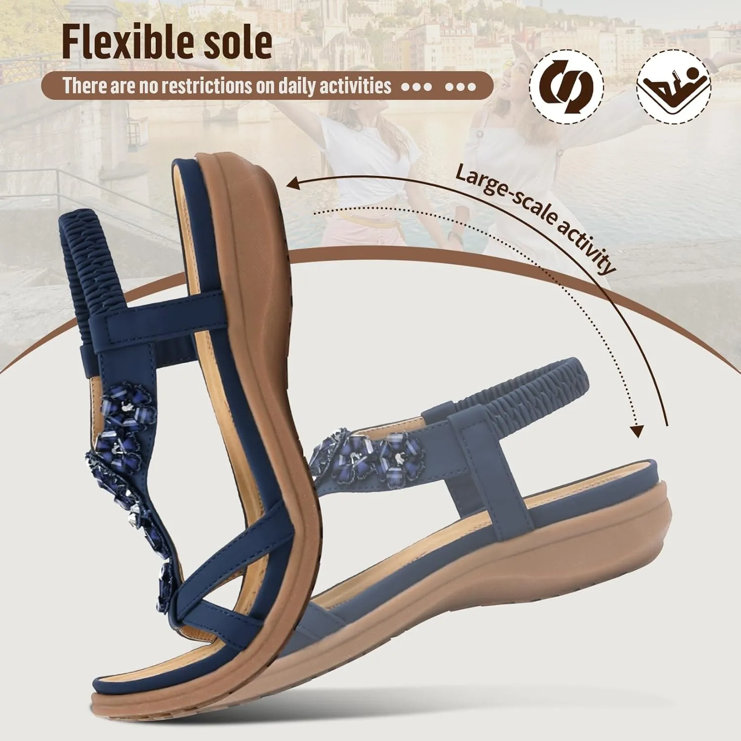 Littleplum Sandals Women Flat Dressy Sandal Summer Comfortable Slip-on Casual Beach Shoes Dress Bohemian Ankle Elastic Flats Sandals