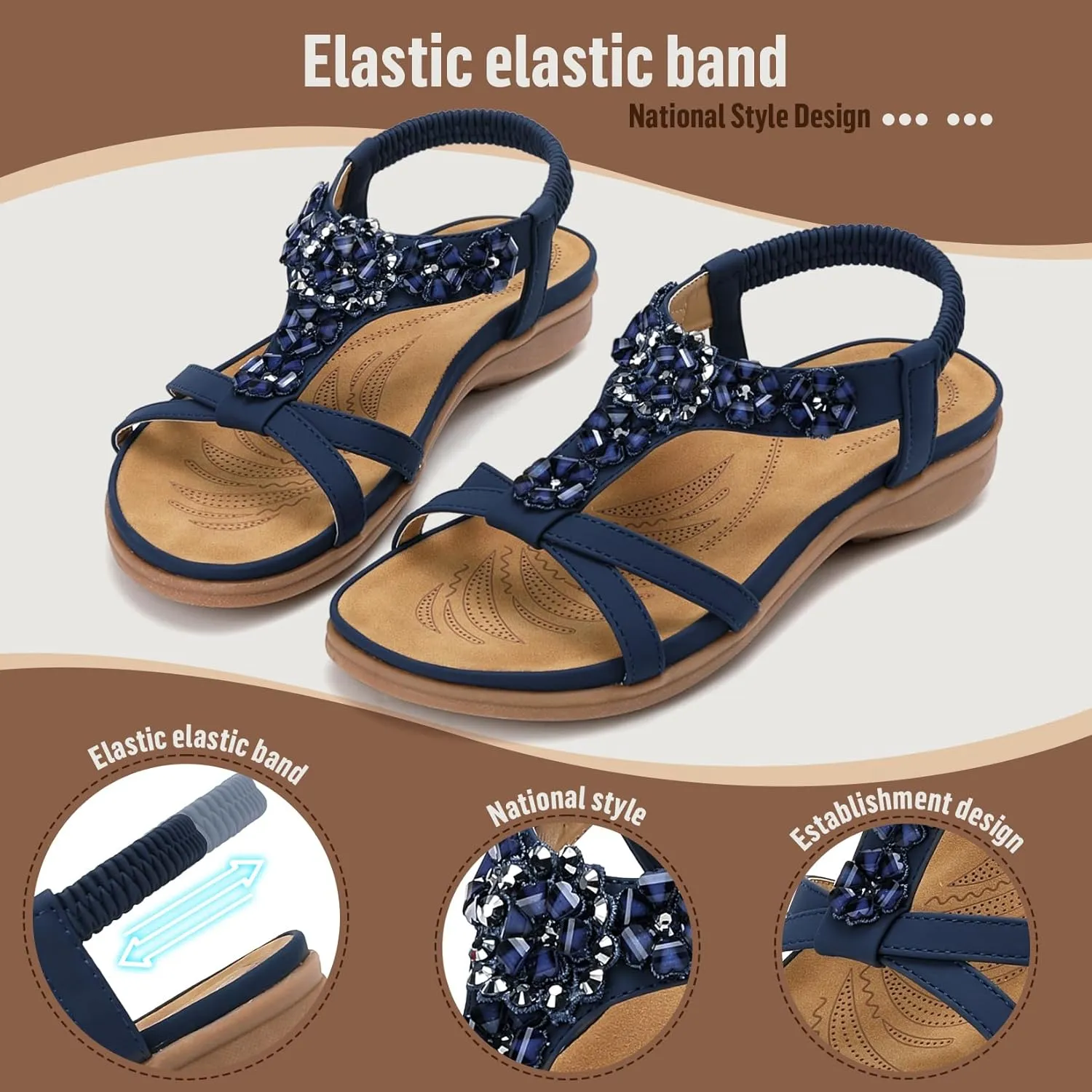 Littleplum Sandals Women Flat Dressy Sandal Summer Comfortable Slip-on Casual Beach Shoes Dress Bohemian Ankle Elastic Flats Sandals