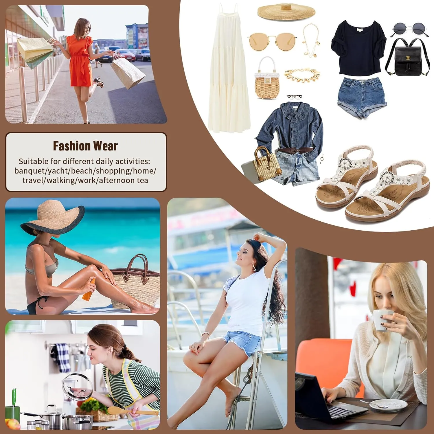 Littleplum Sandals Women Flat Dressy Sandal Summer Comfortable Slip-on Casual Beach Shoes Dress Bohemian Ankle Elastic Flats Sandals