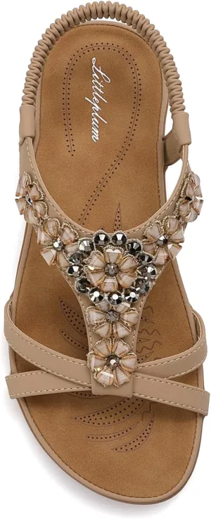 Littleplum Sandals Women Flat Dressy Sandal Summer Comfortable Slip-on Casual Beach Shoes Dress Bohemian Ankle Elastic Flats Sandals
