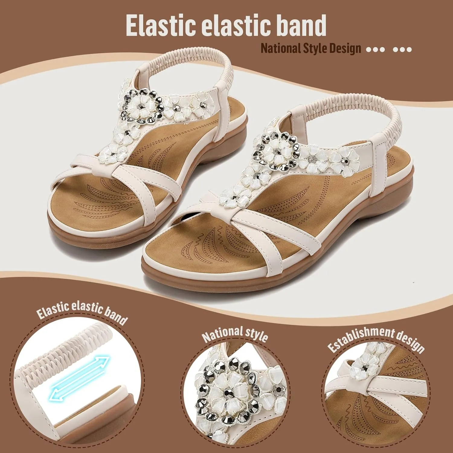 Littleplum Sandals Women Flat Dressy Sandal Summer Comfortable Slip-on Casual Beach Shoes Dress Bohemian Ankle Elastic Flats Sandals