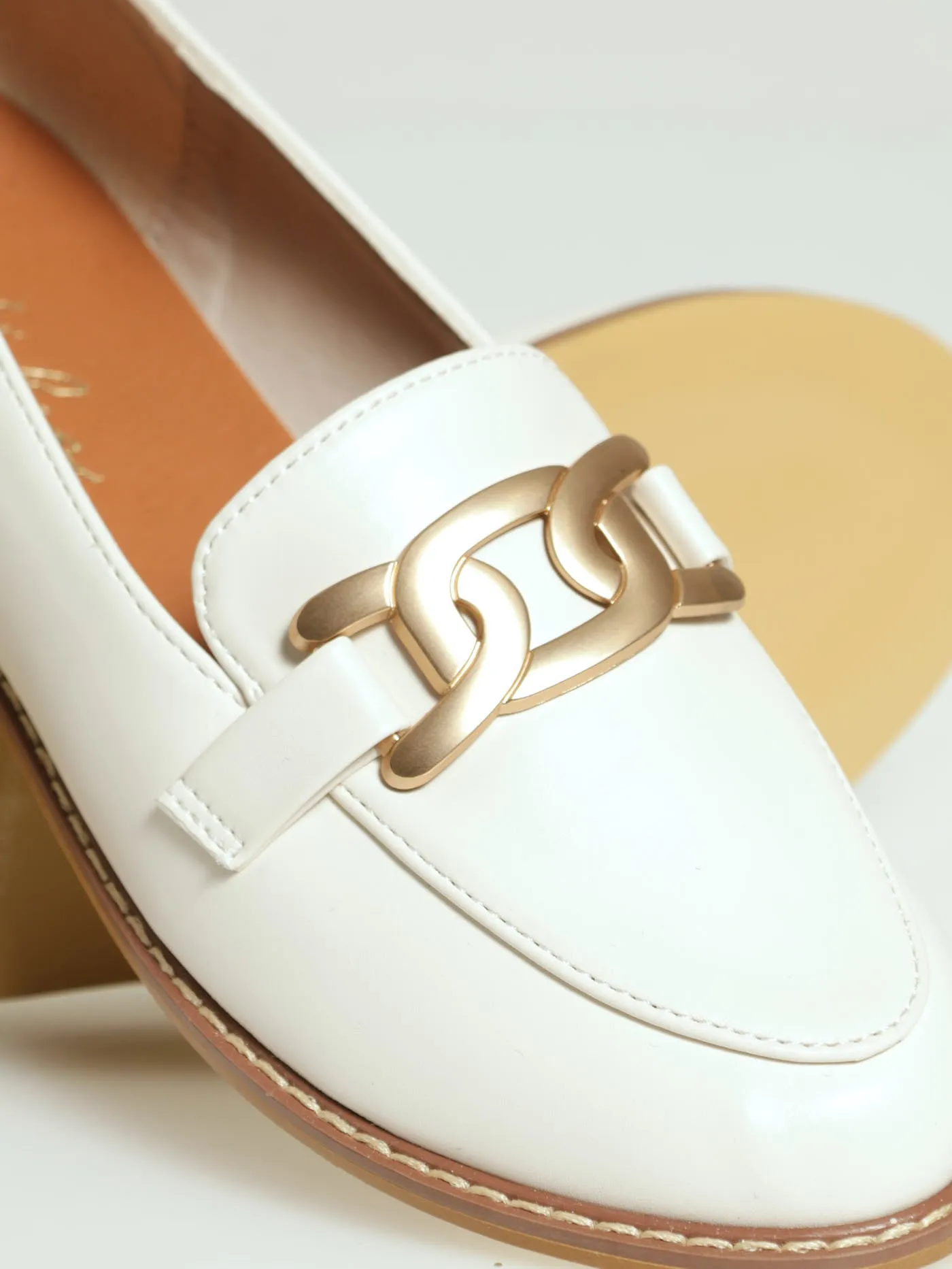 Loafer With Chain Metal Trim - Off White