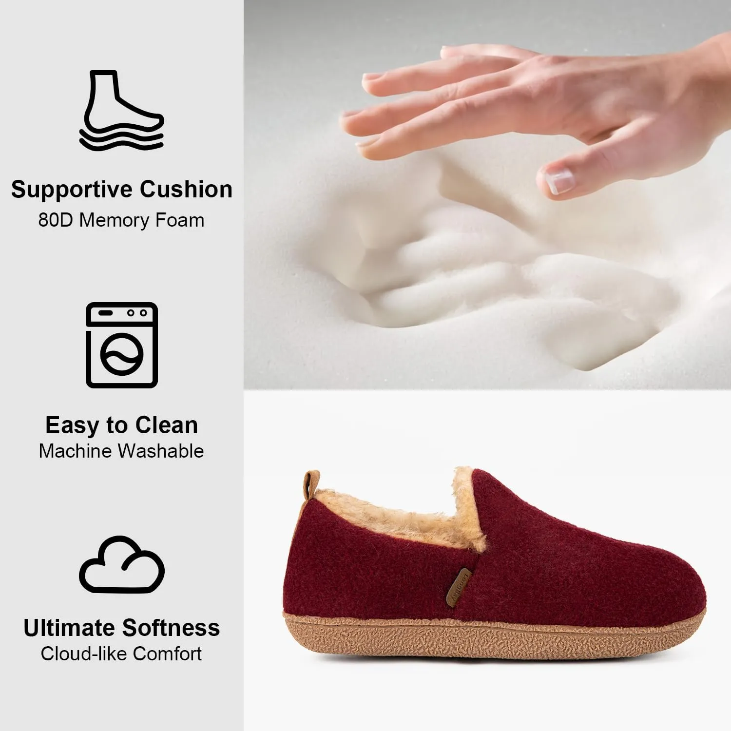LongBay Women's Felt Bootie Slippers Warm Cozy Memory Foam Slipper Boots with Polar Fleece Lining Non Slip House Shoes Indoor Outdoor