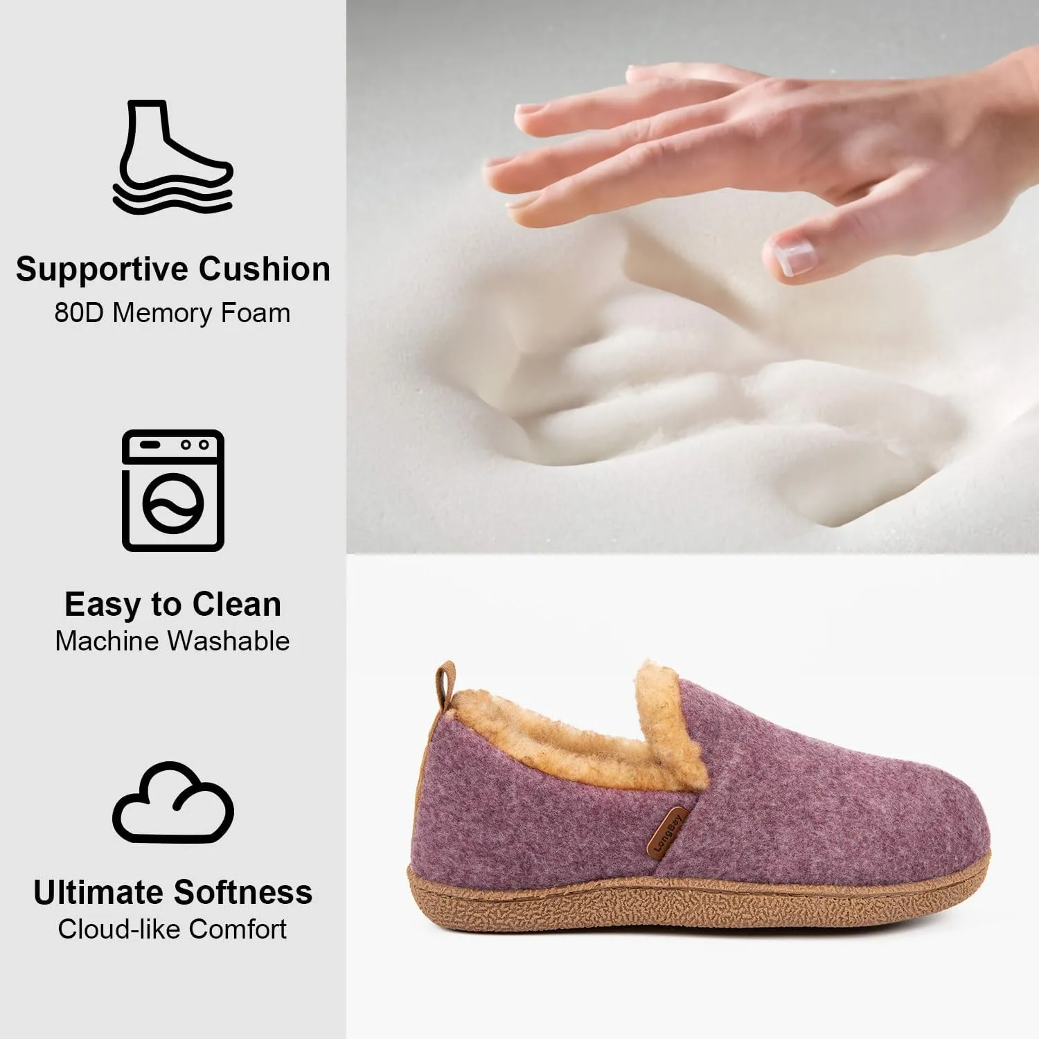 LongBay Women's Felt Bootie Slippers Warm Cozy Memory Foam Slipper Boots with Polar Fleece Lining Non Slip House Shoes Indoor Outdoor