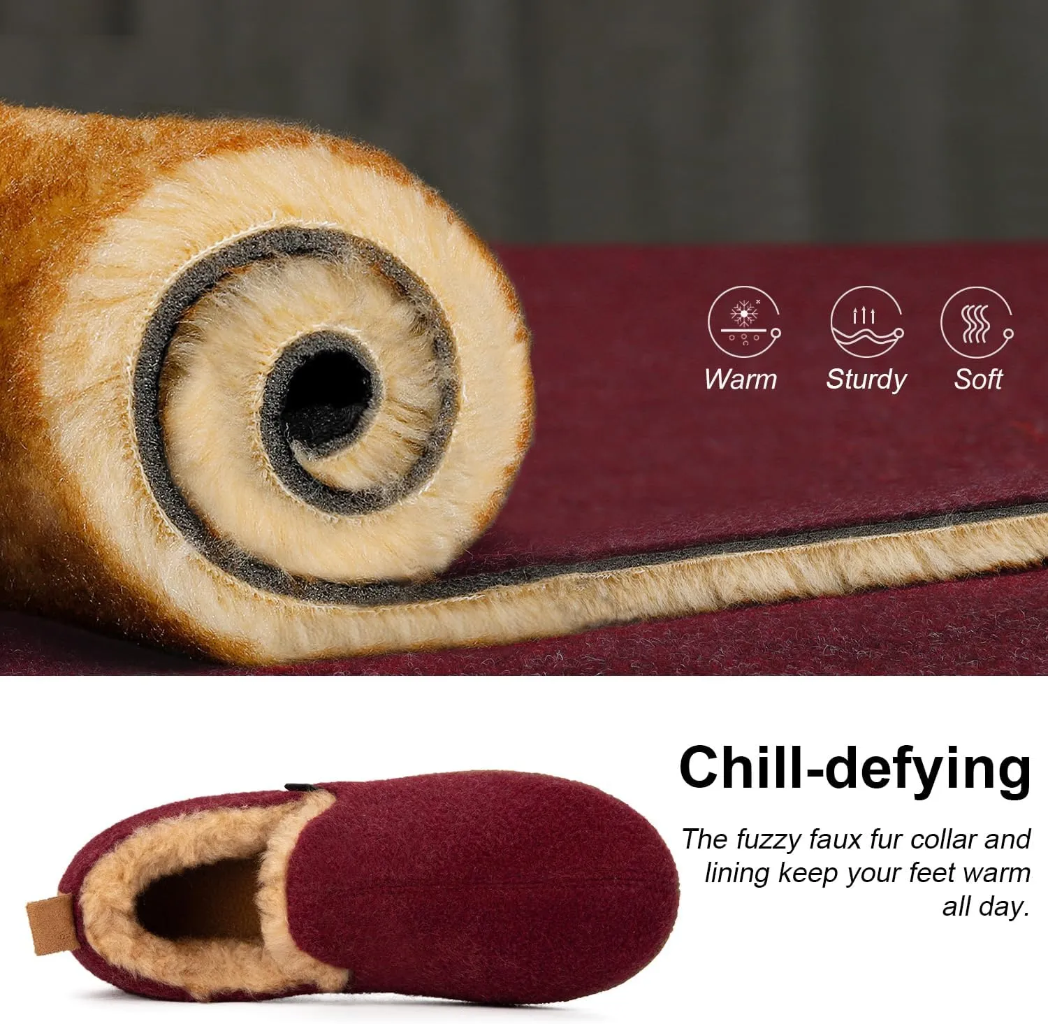 LongBay Women's Felt Bootie Slippers Warm Cozy Memory Foam Slipper Boots with Polar Fleece Lining Non Slip House Shoes Indoor Outdoor