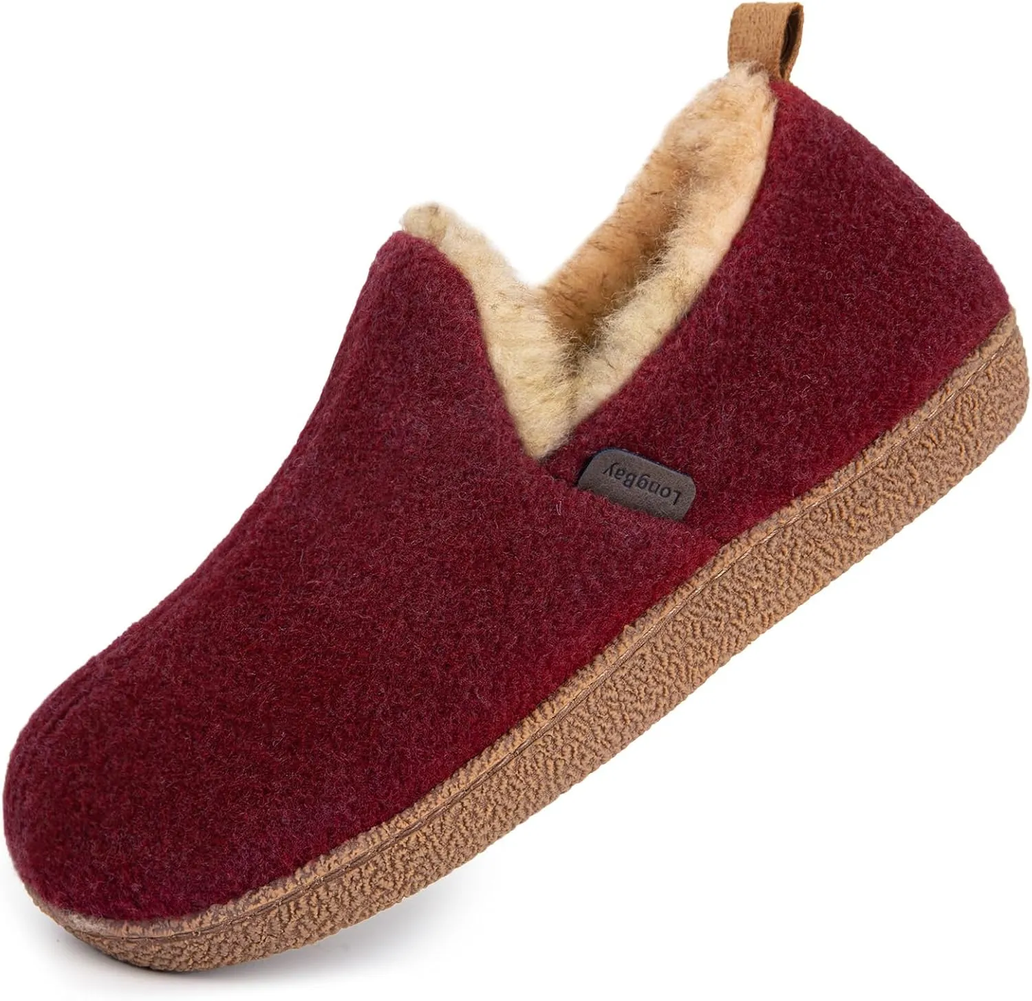 LongBay Women's Felt Bootie Slippers Warm Cozy Memory Foam Slipper Boots with Polar Fleece Lining Non Slip House Shoes Indoor Outdoor