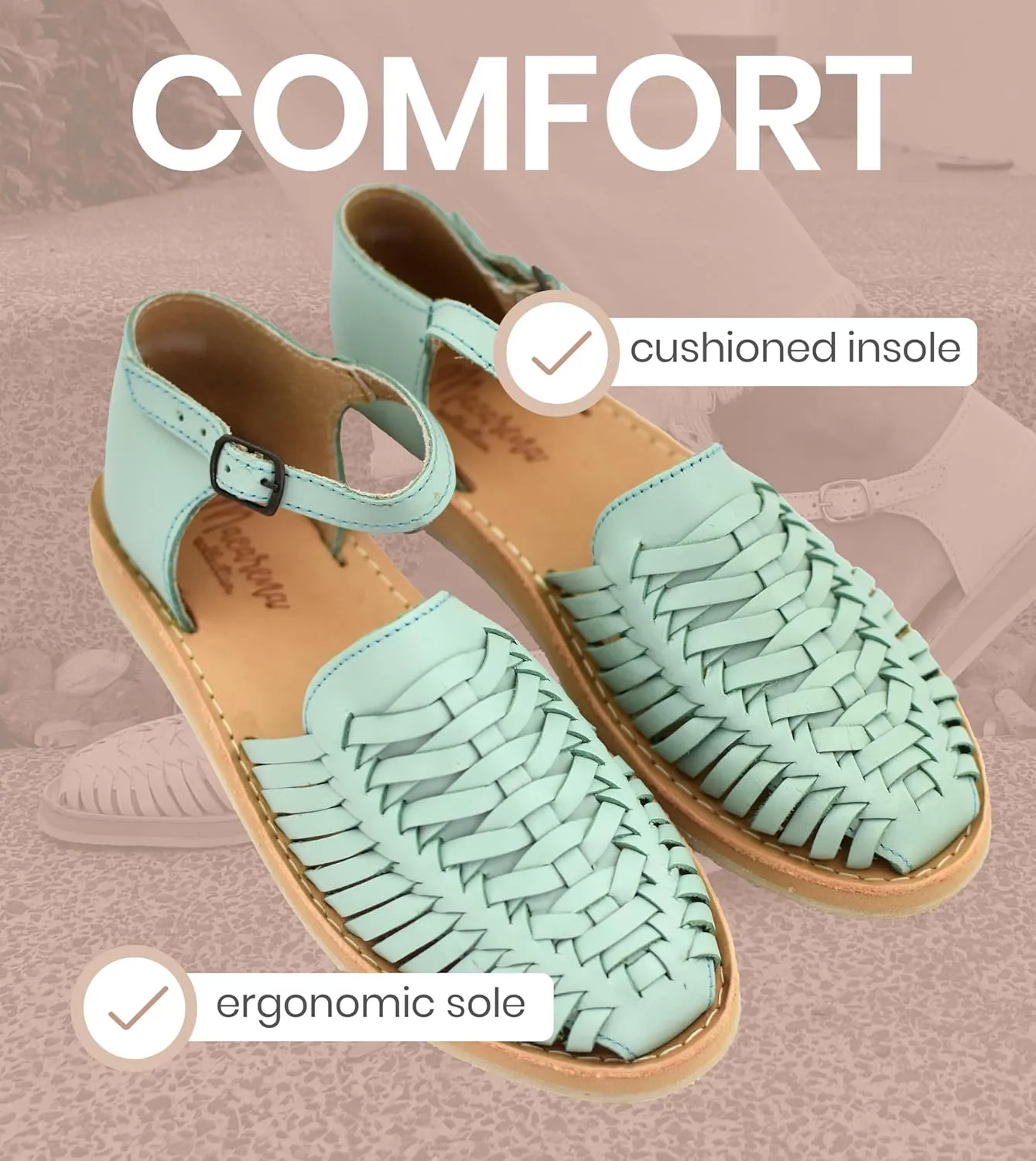 Macarena Collection Womens Shoes Leather Sandals Ankle for Women | Huarache Handmade Mexican Sandals Women | Comfortable & Stylish Womens Sandals 3050 Ankle Strap