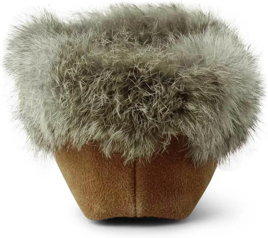Manitobah Tipi Moccasin - Womens Indoor Slipper, Fleece-Lined, Suede Leather, Rabbit Fur Trim
