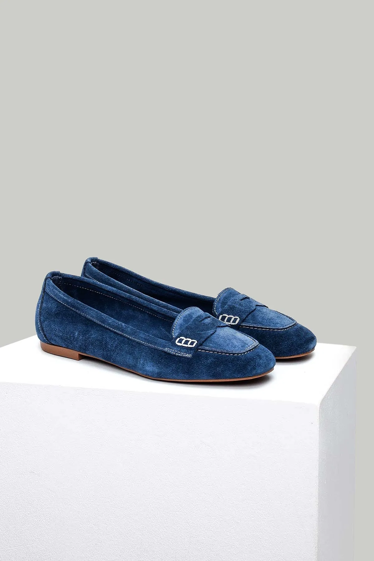 Mavi Süet Kadın Deri Loafer