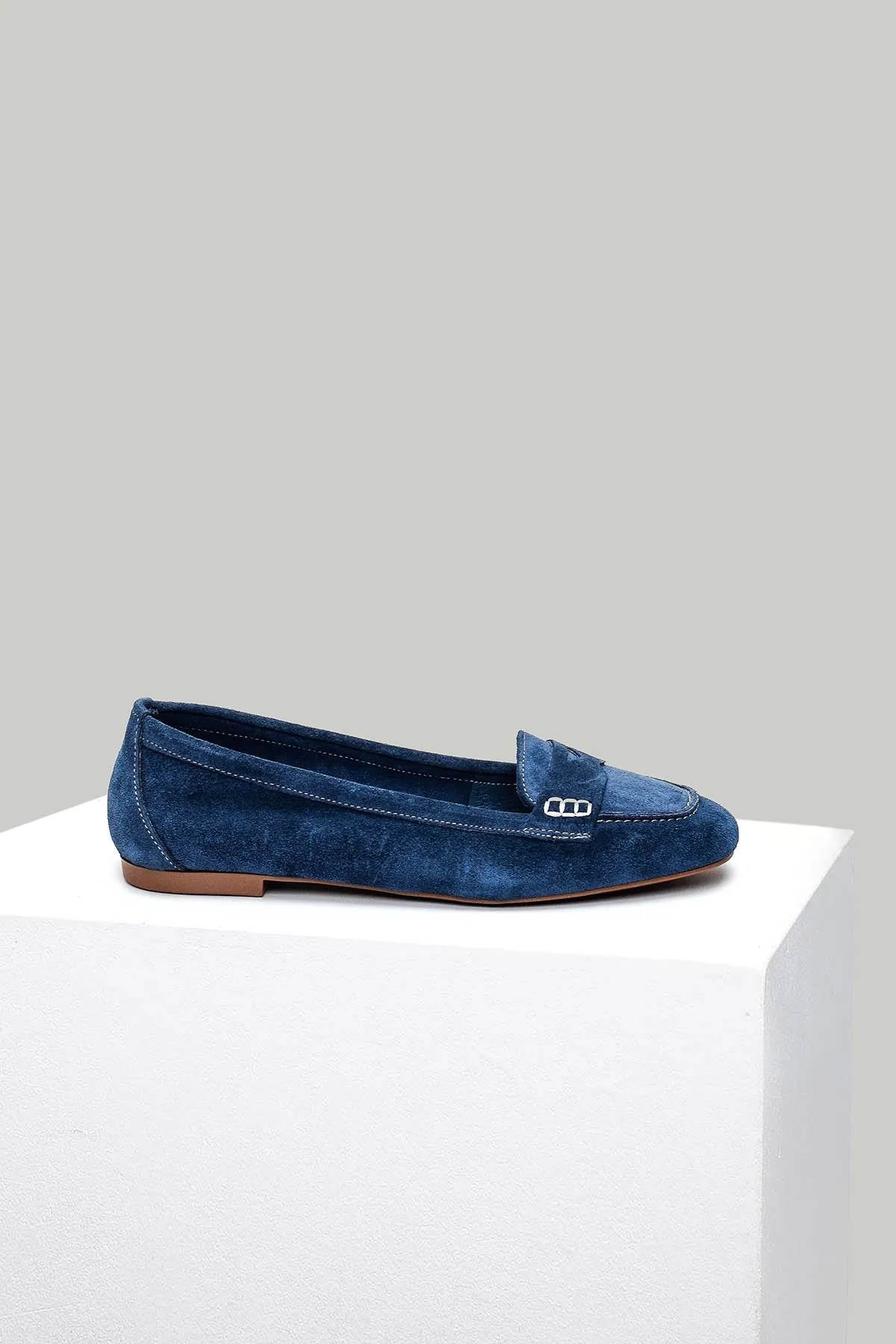 Mavi Süet Kadın Deri Loafer