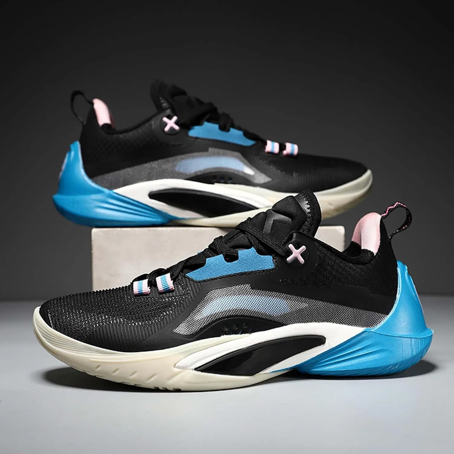 Mens and Womens Mid Top Lace Up Basketball Sneakers Non Slip and Breathable Running Shoes Rubber Sole Wear Resistant Walking Shoes Competitive Badminton Shoes Cross Training Shoes Skateboarding Shoes