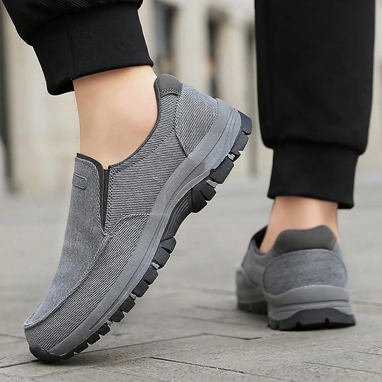 Men's Canvas Moc Toe Sports Loafers Comfortable Breathable Round Toe Slip-On Walking Shoes Summer Casual Walking Driving Shoes