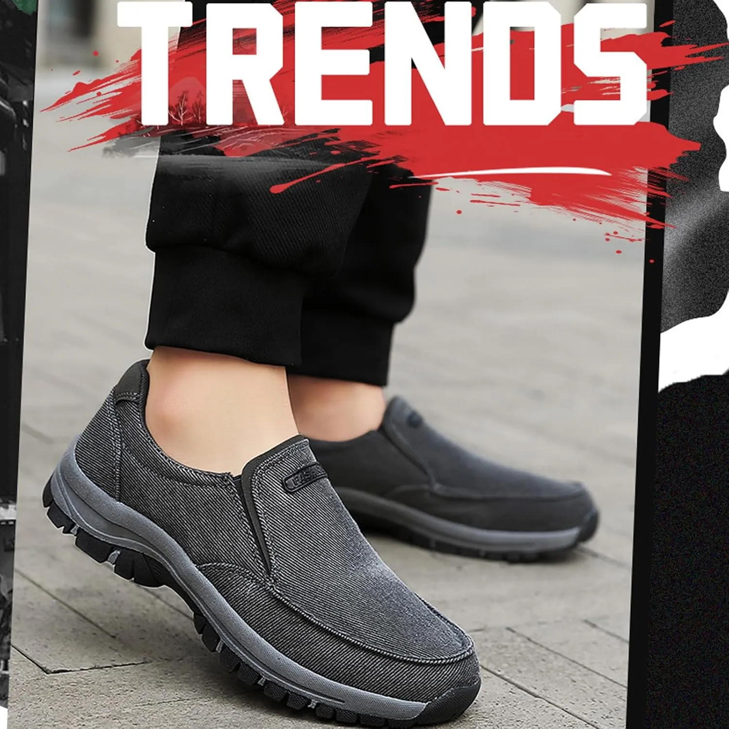 Men's Canvas Moc Toe Sports Loafers Comfortable Breathable Round Toe Slip-On Walking Shoes Summer Casual Walking Driving Shoes