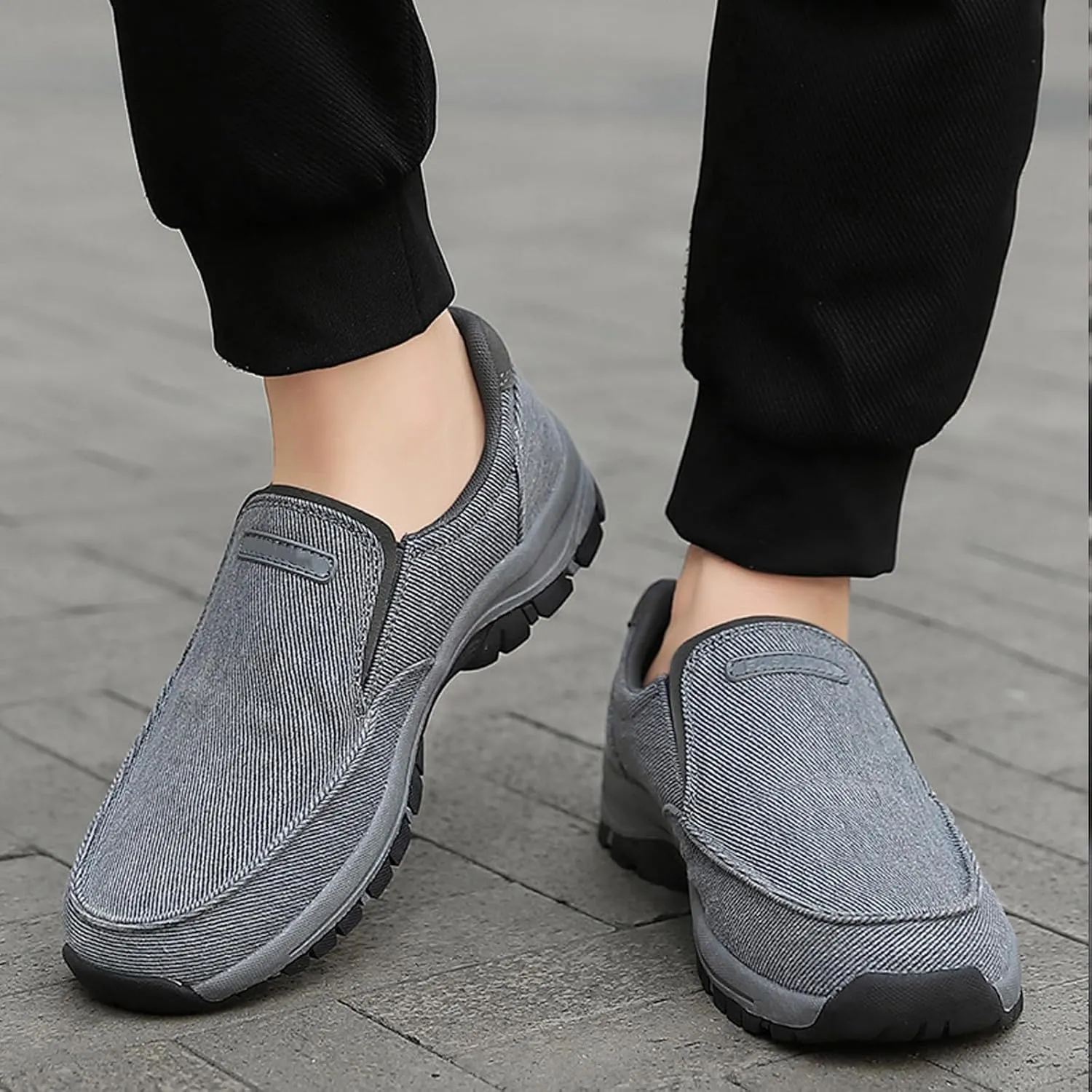Men's Canvas Moc Toe Sports Loafers Comfortable Breathable Round Toe Slip-On Walking Shoes Summer Casual Walking Driving Shoes