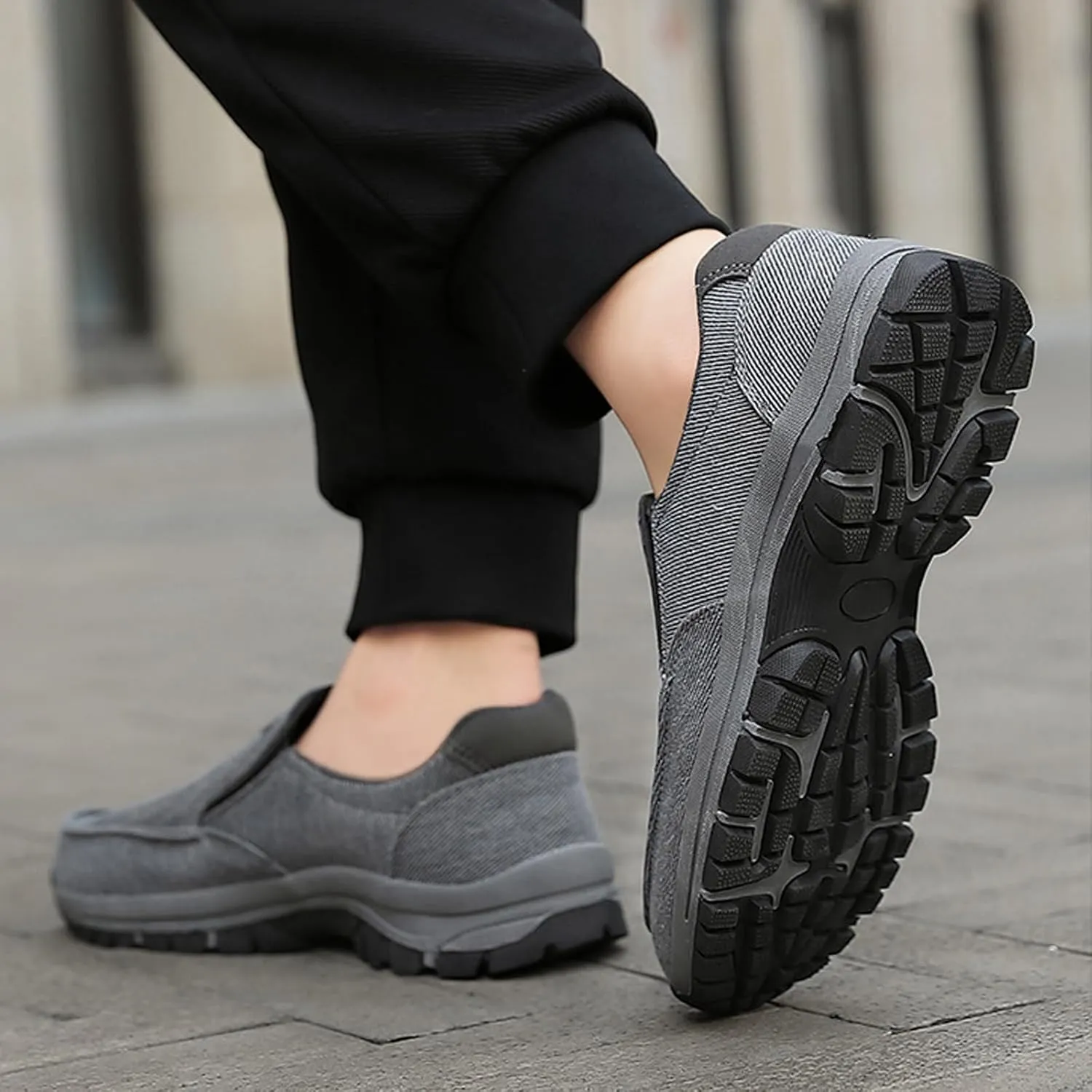 Men's Canvas Moc Toe Sports Loafers Comfortable Breathable Round Toe Slip-On Walking Shoes Summer Casual Walking Driving Shoes