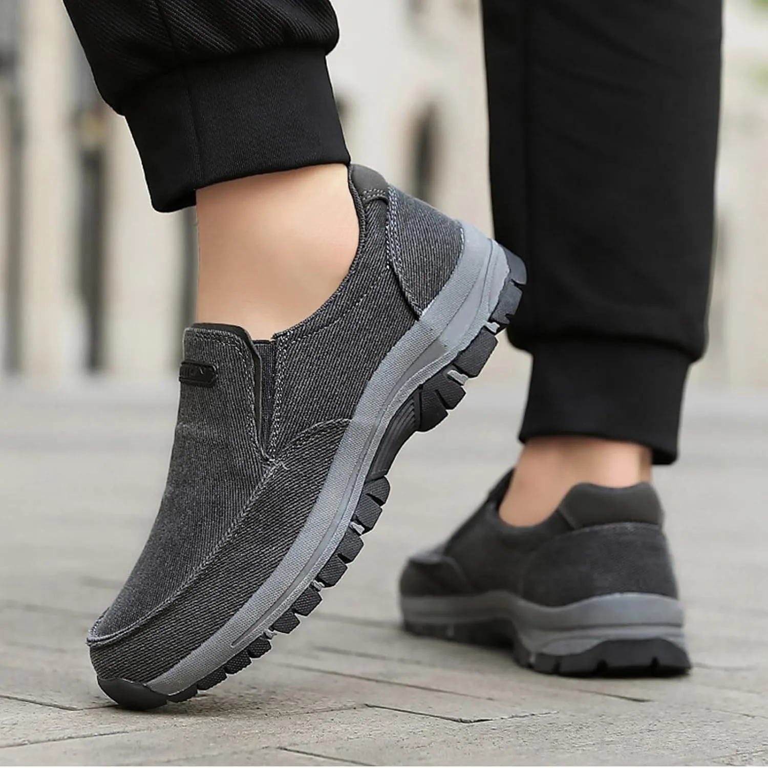 Men's Canvas Moc Toe Sports Loafers Comfortable Breathable Round Toe Slip-On Walking Shoes Summer Casual Walking Driving Shoes