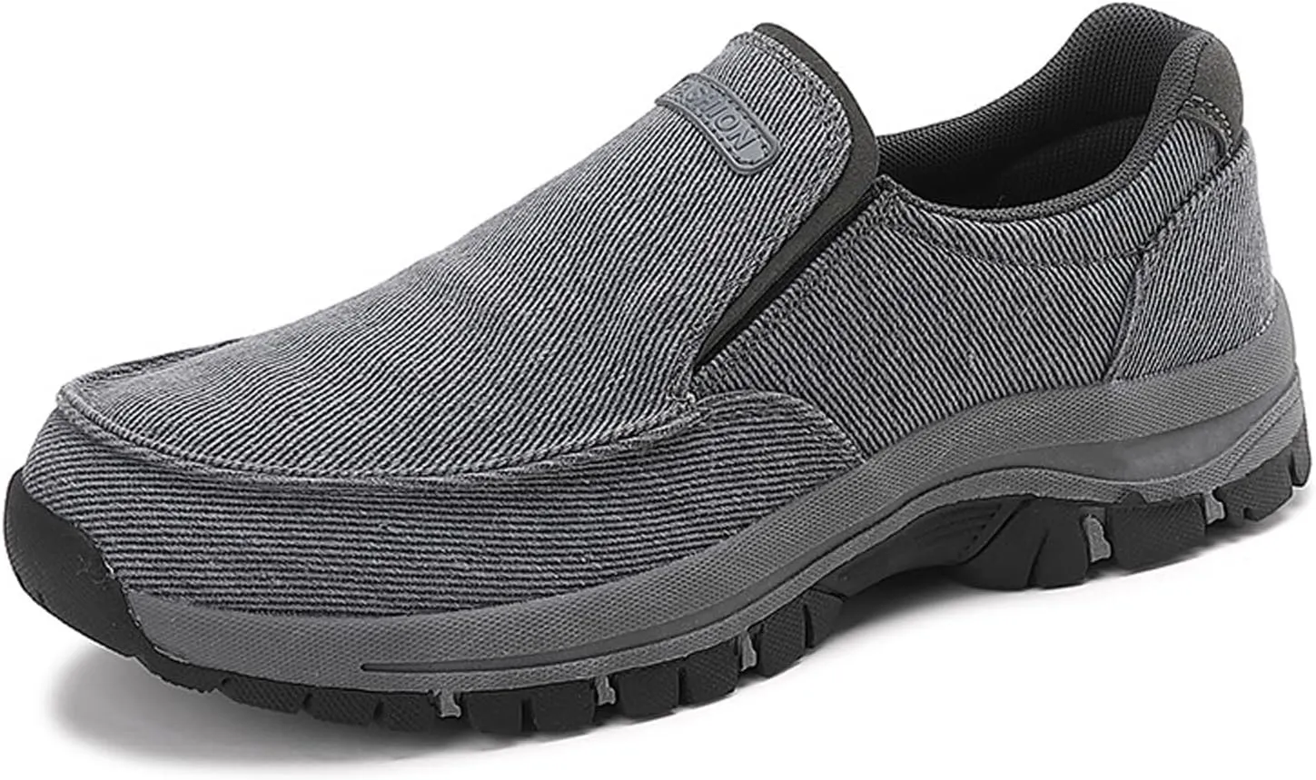 Men's Canvas Moc Toe Sports Loafers Comfortable Breathable Round Toe Slip-On Walking Shoes Summer Casual Walking Driving Shoes