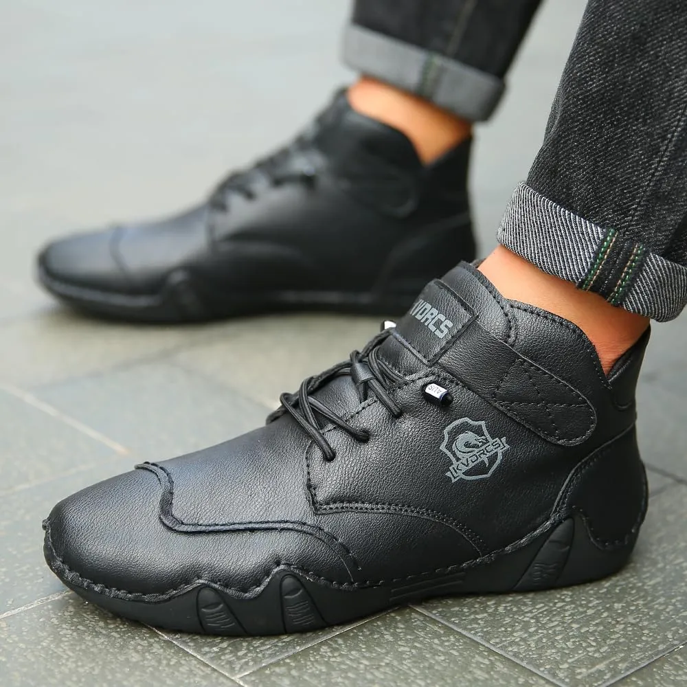 Mens Casual Leather Shoes Ankle Chukka Boots Slip On Mid top Walking Driving Loafer Lace-up Oxford Shoes