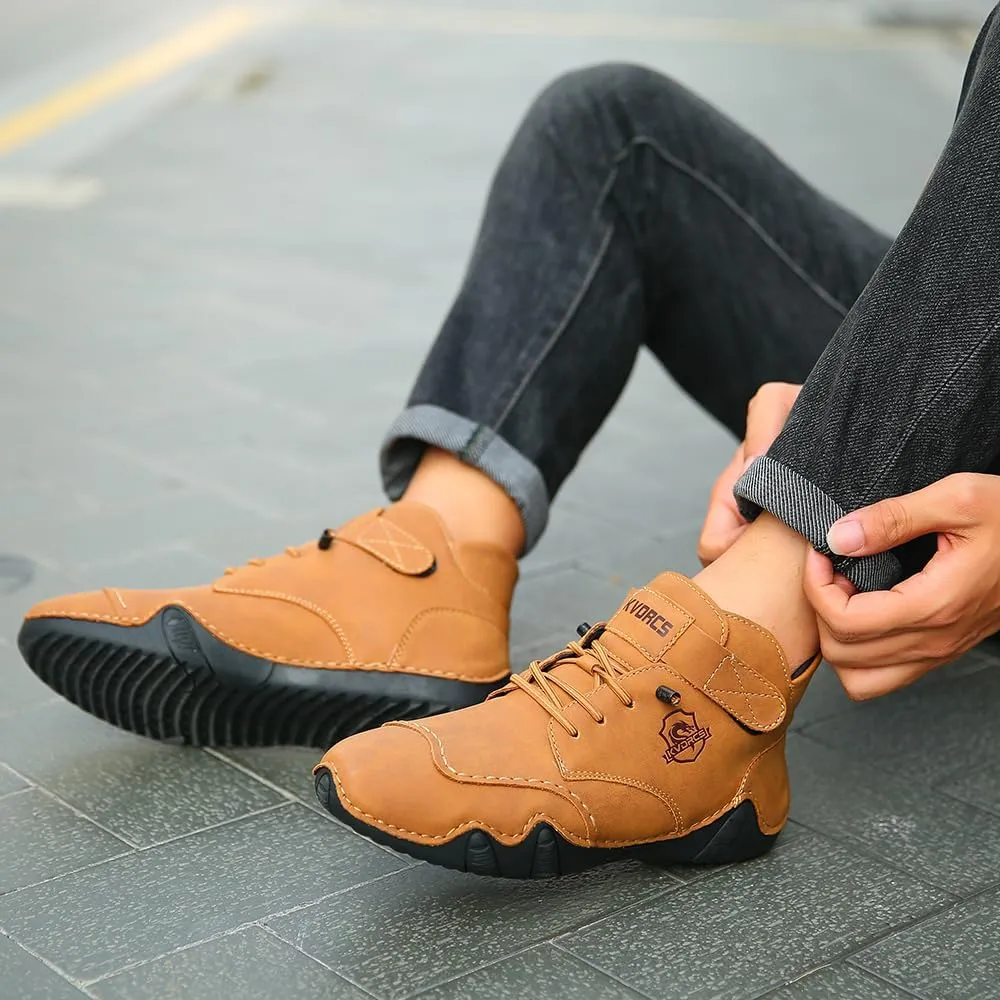 Mens Casual Leather Shoes Ankle Chukka Boots Slip On Mid top Walking Driving Loafer Lace-up Oxford Shoes