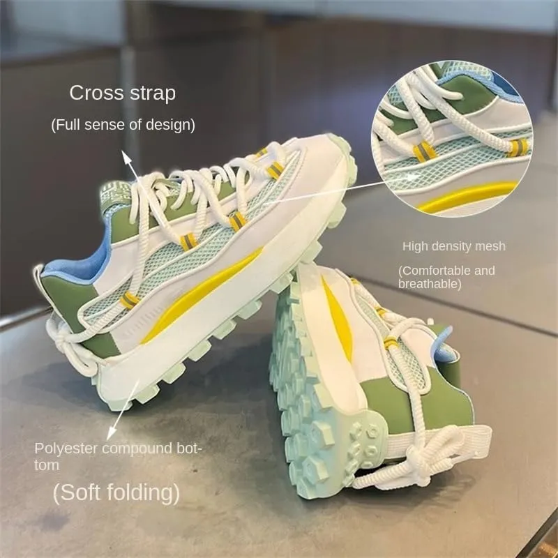 Men's Color Block Trendy Platform Shoes - Summer Breathable Casual Shoes for Outdoor Walking Traveling Jogging