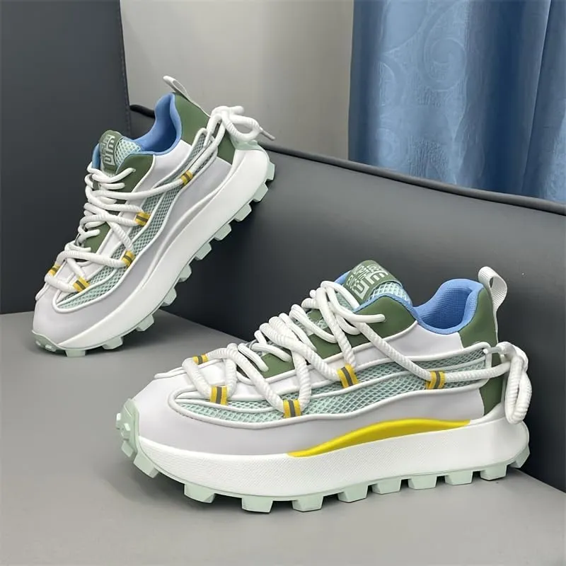 Men's Color Block Trendy Platform Shoes - Summer Breathable Casual Shoes for Outdoor Walking Traveling Jogging