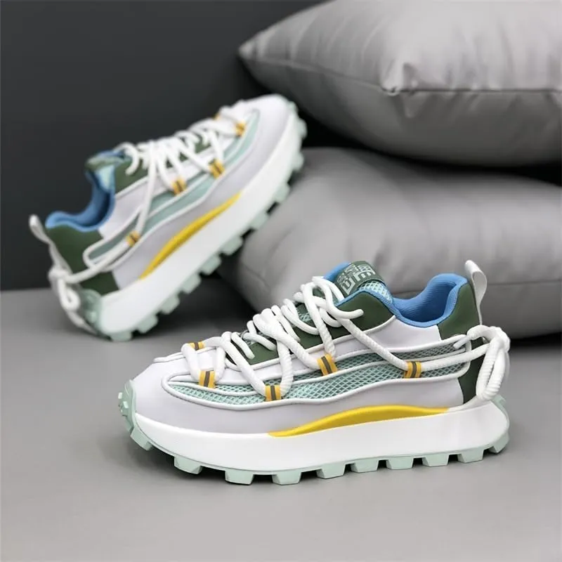 Men's Color Block Trendy Platform Shoes - Summer Breathable Casual Shoes for Outdoor Walking Traveling Jogging