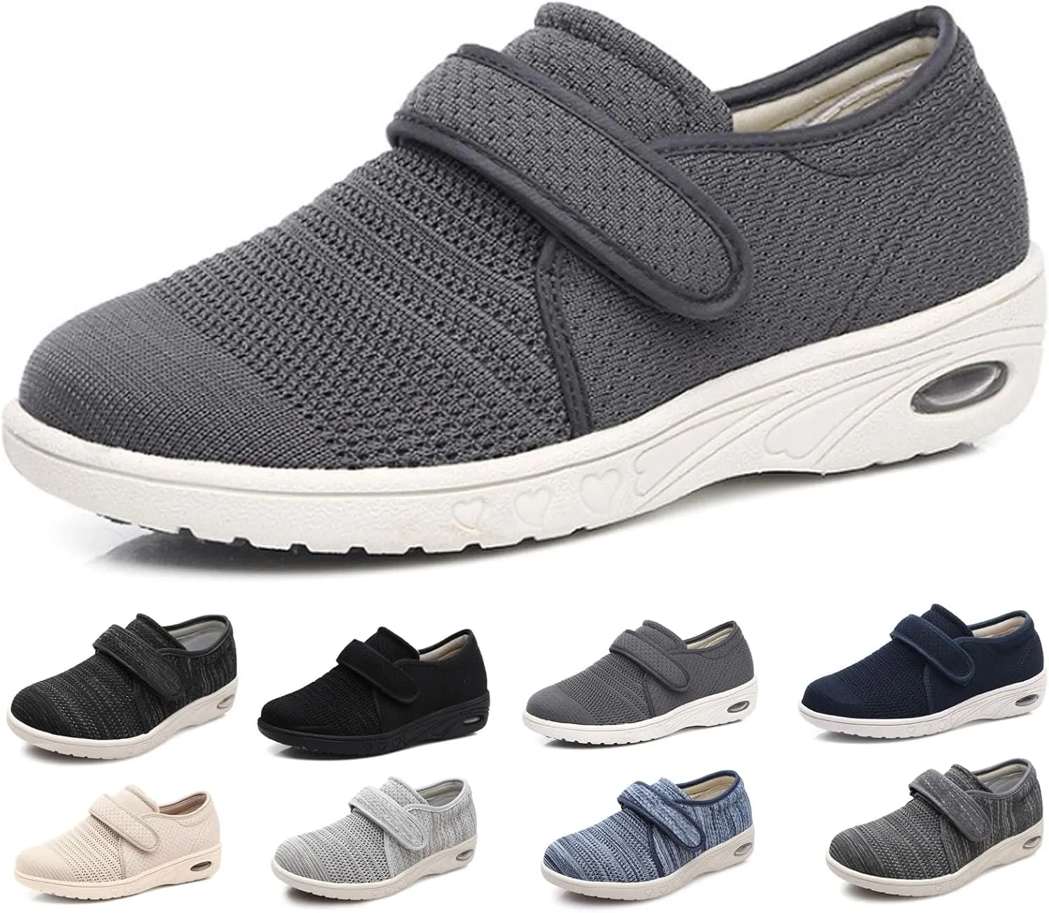 Mens Diabetic Edema Shoes Extended Widths,Extra Wide Widths Walking Edema Sneakers Adjustable Strap Easy On/Off with 3 Pairs Insoles Replacement