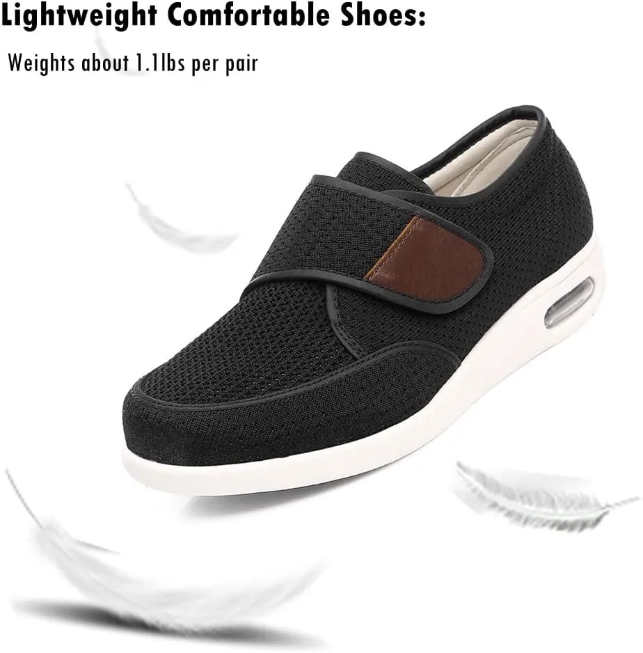 Men's Diabetic Edema Shoes with Adjustable Closure Non Slip Lightweight Walking Shoes for Elderly Swollen Feet Indoor/Outdoor