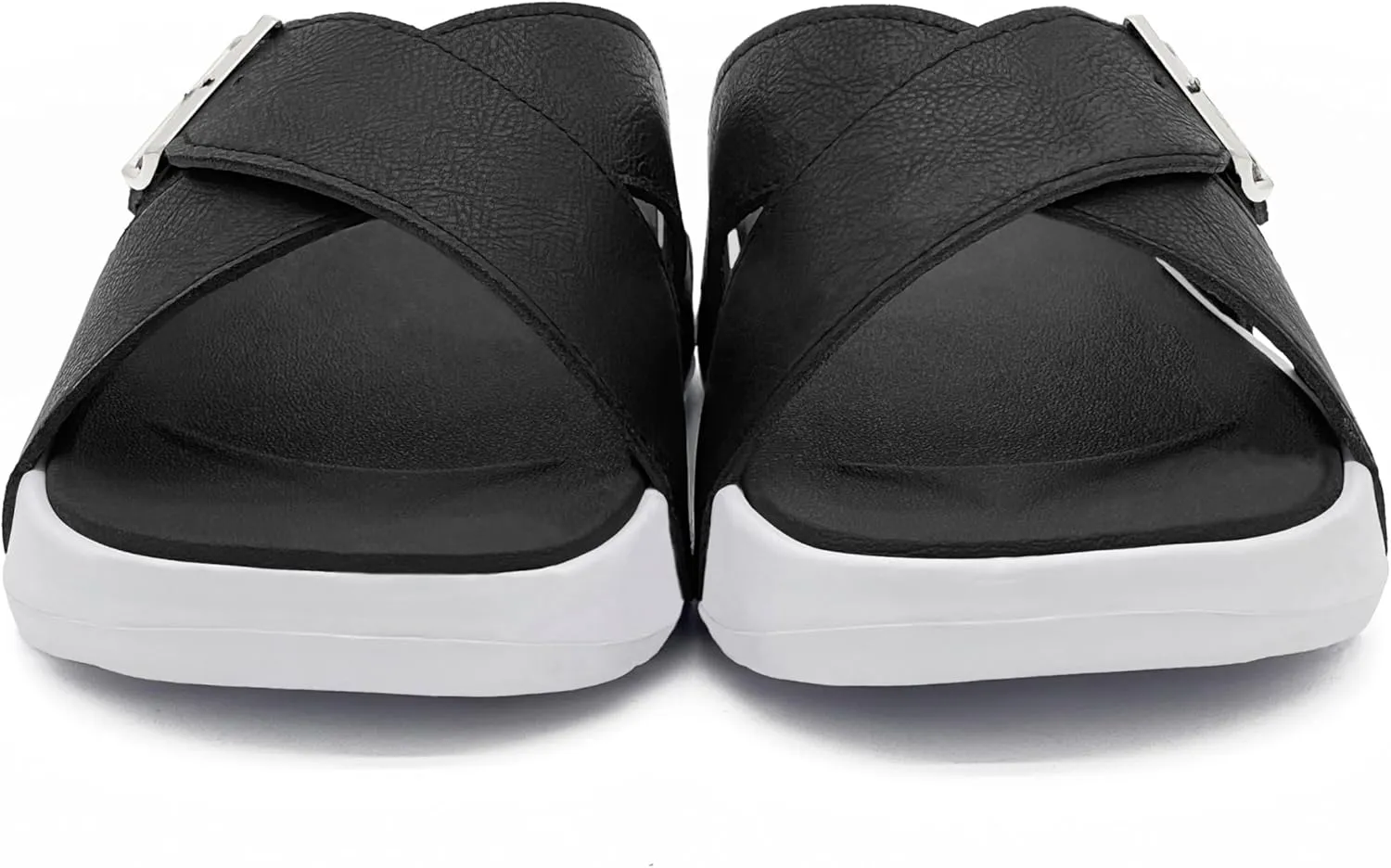 Men's Sandal Casual Crossband Slide Thick Sole Open Toe Slides EVA Indoor & Outdoor Beach Sandals with Adjustable Buckle Straps