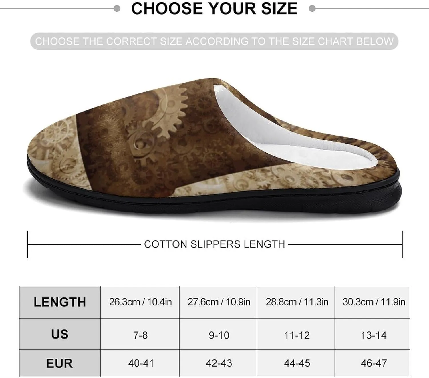 Metal Copper Gears Cogs Pattern Fashion Mens Slippers Slip On Fuzzy House Shoes for Indoor Outdoor