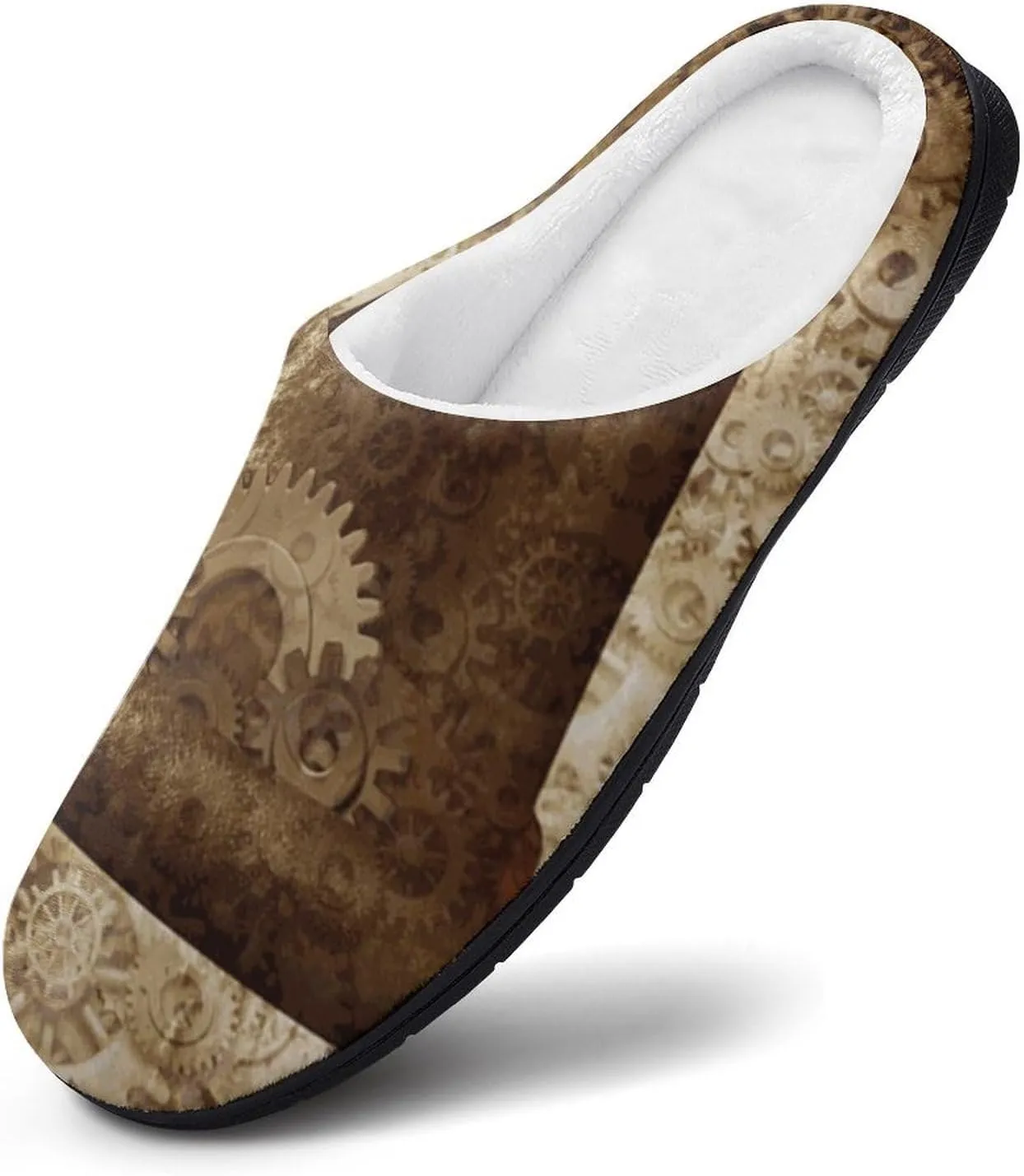 Metal Copper Gears Cogs Pattern Fashion Mens Slippers Slip On Fuzzy House Shoes for Indoor Outdoor