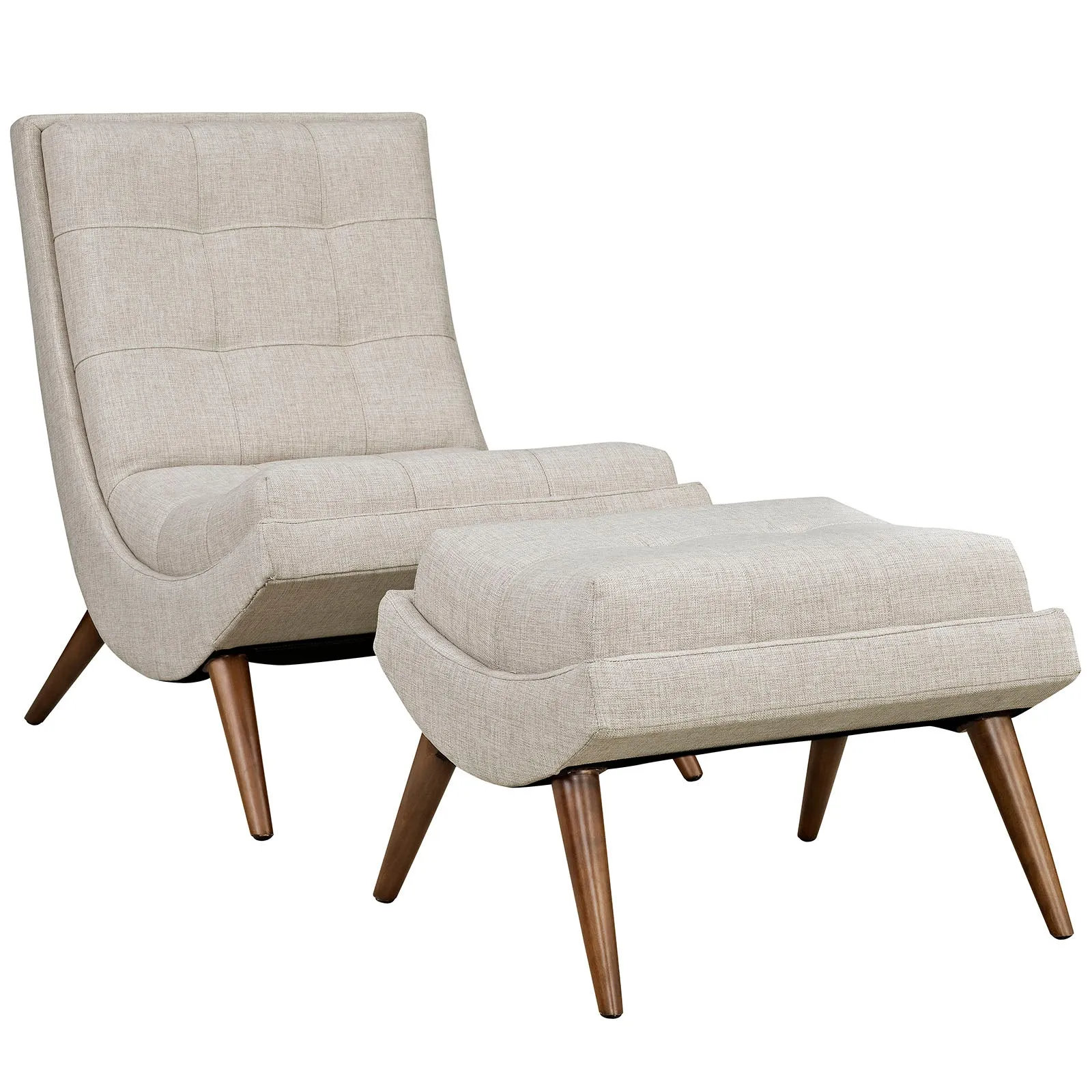 Modern Upholstered Ramp Fabric Lounge Chair Set - Chaise Lounge Chair