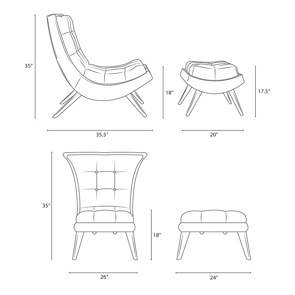 Modern Upholstered Ramp Fabric Lounge Chair Set - Chaise Lounge Chair