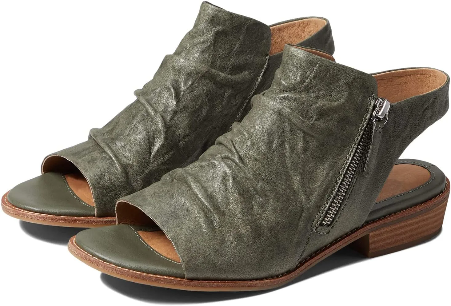 MOOMMO Women Low Block Heel Sandal Booties Peep Toe Side Zipper Sandals Cut Out Backless Chunky Stacked Heel Slingback Ankle Boots Open Toe Pleated Retro Casual Heeled Sandals Dress Party 4-11 M US