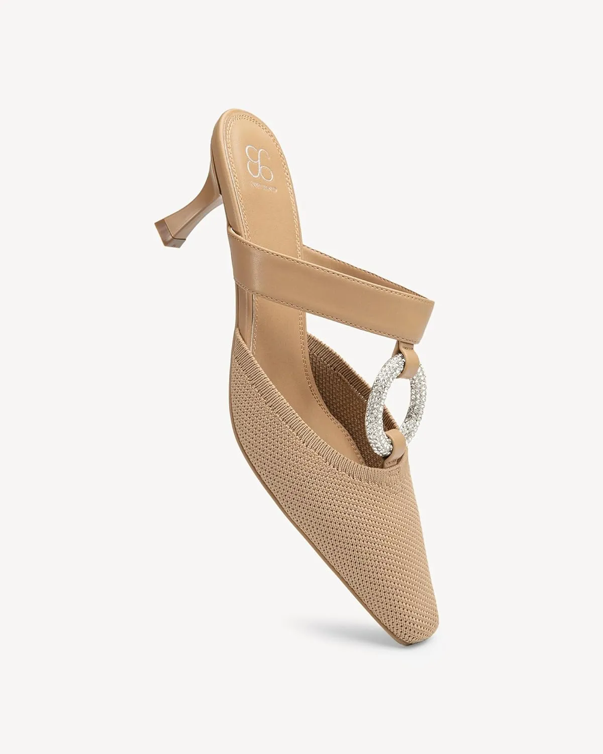 Mousse FIT Women's Knitted Square Toe Mules - Breathable High Heel Slides with Chain Strap Design
