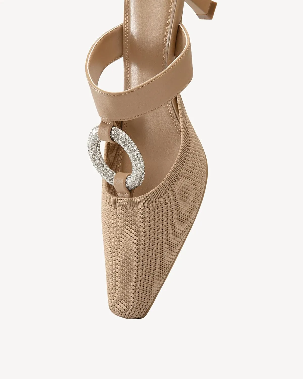 Mousse FIT Women's Knitted Square Toe Mules - Breathable High Heel Slides with Chain Strap Design
