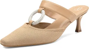 Mousse FIT Women's Knitted Square Toe Mules - Breathable High Heel Slides with Chain Strap Design