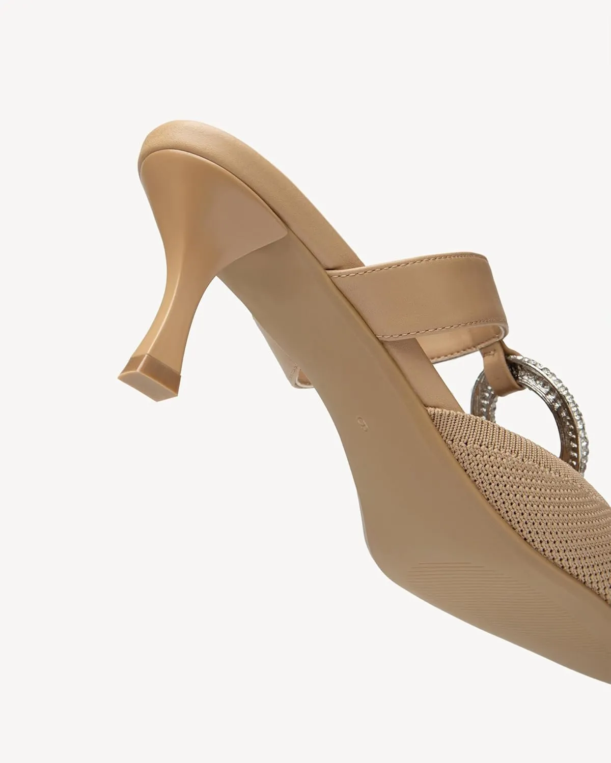 Mousse FIT Women's Knitted Square Toe Mules - Breathable High Heel Slides with Chain Strap Design