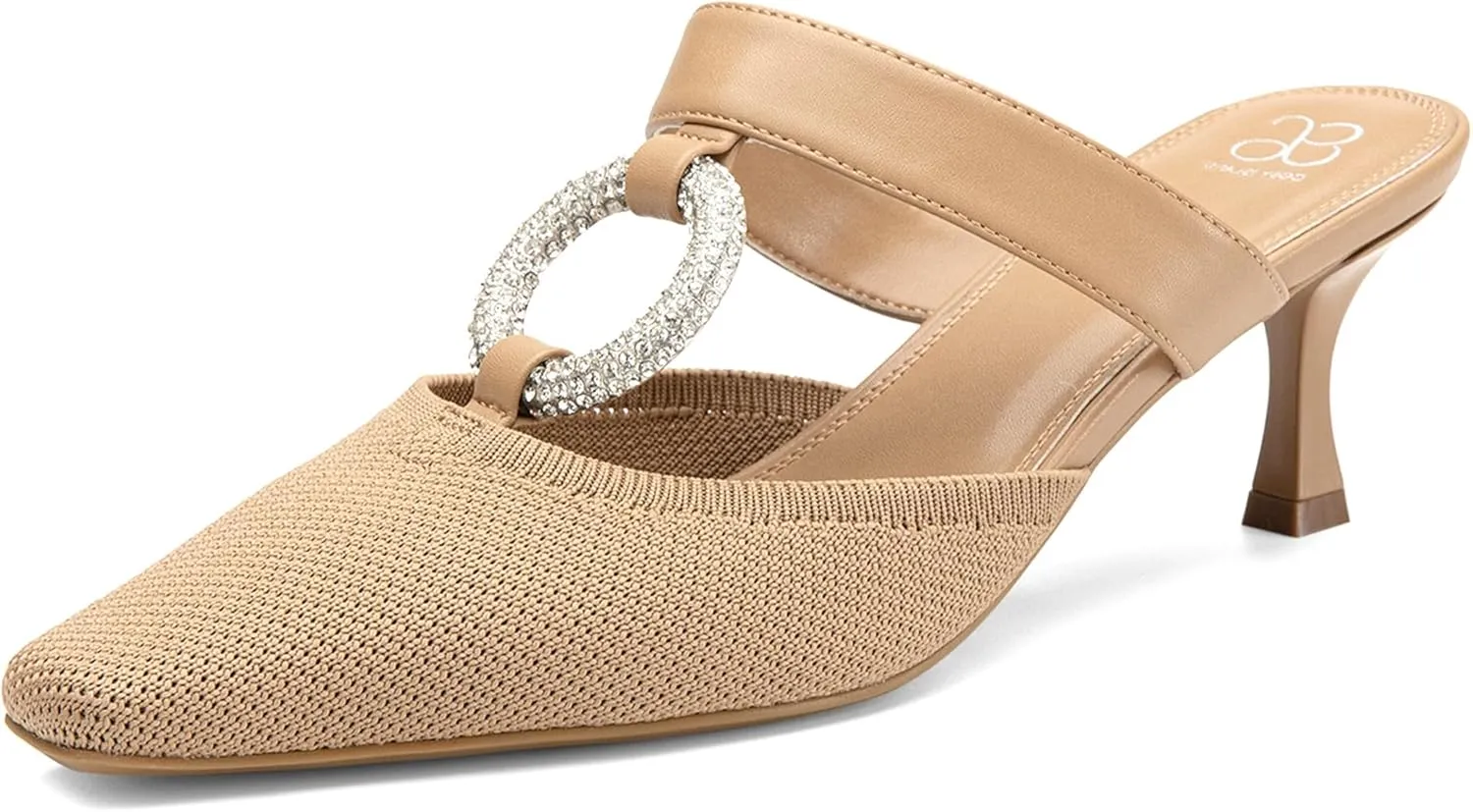 Mousse FIT Women's Knitted Square Toe Mules - Breathable High Heel Slides with Chain Strap Design