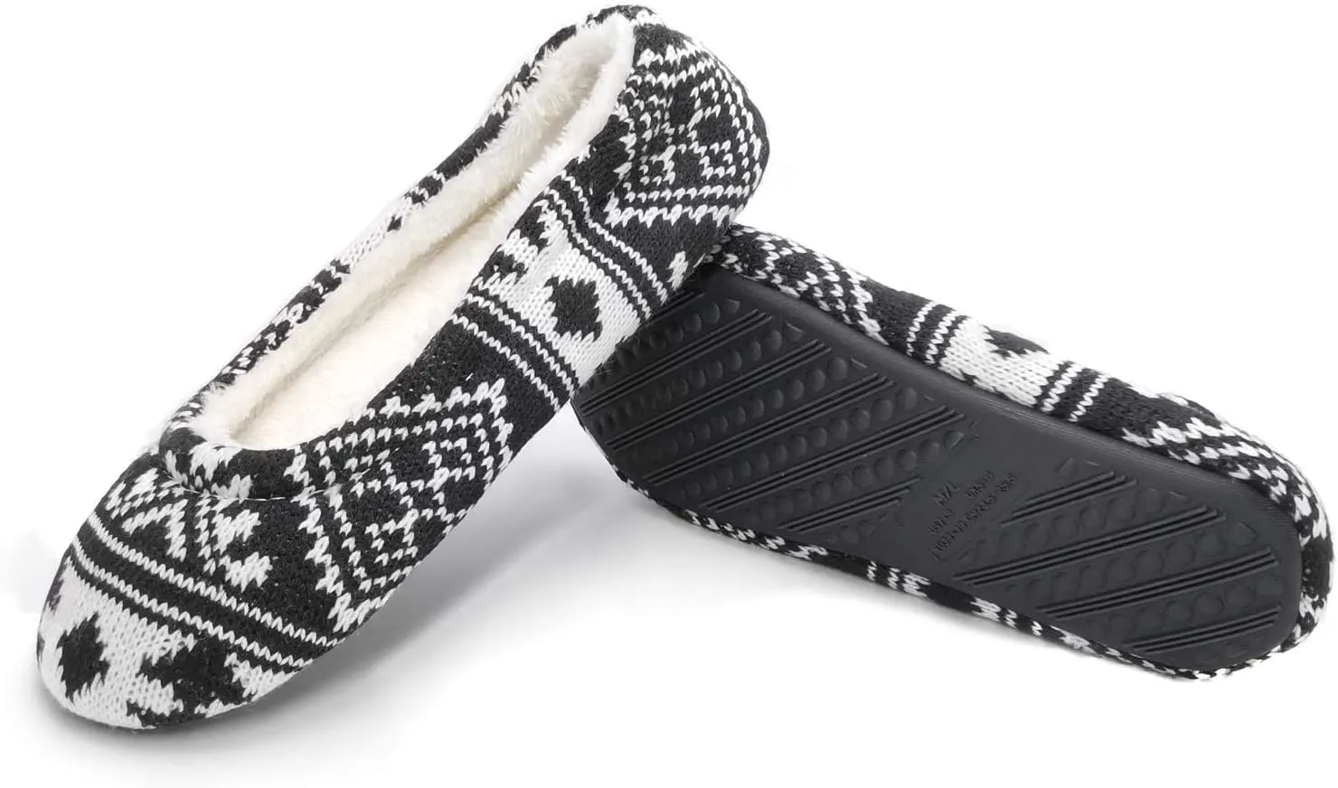 ofoot Womens Indoor Warm Knit House Shoes,Ballerina Slipper Socks,Washable Ballet Style Flats,Soft Soled Non Slip Rubber Bottom with Grips