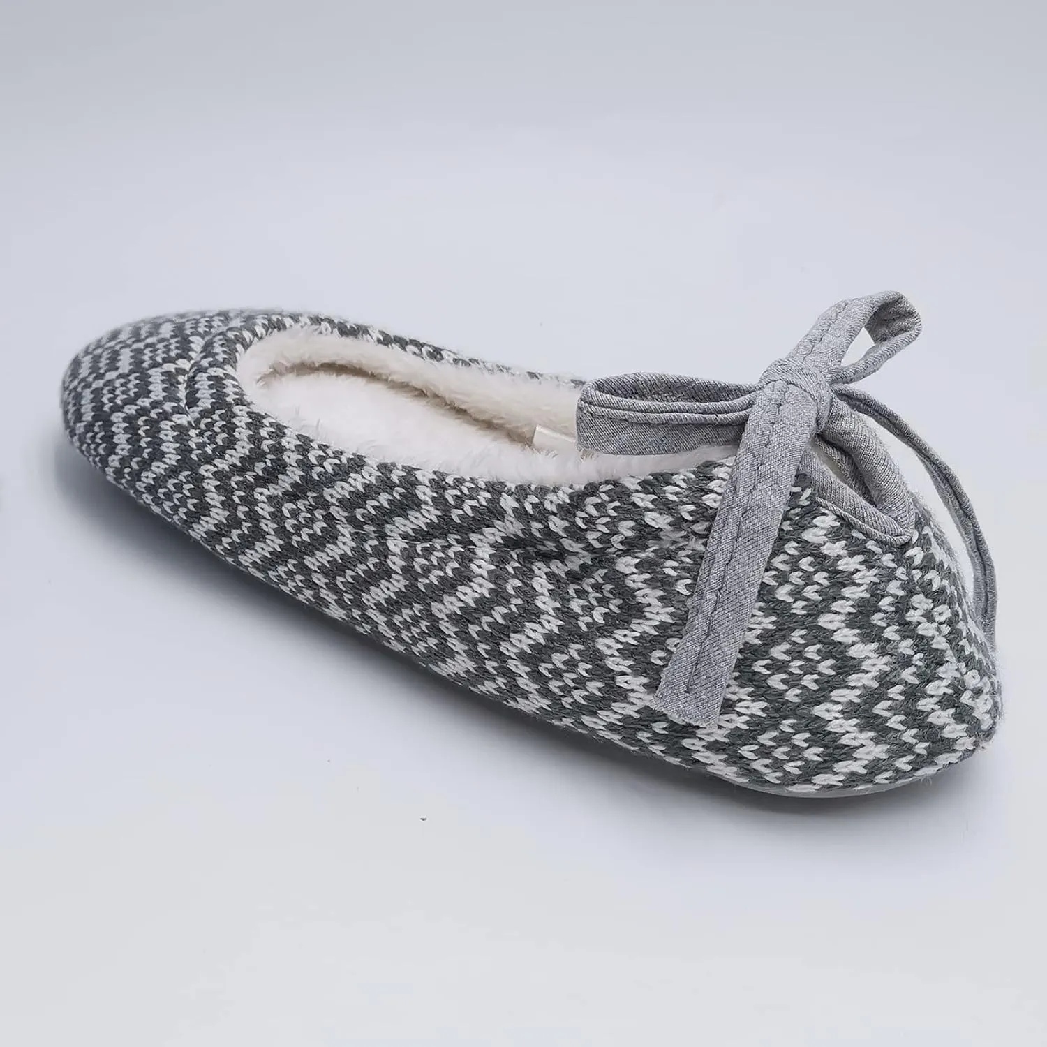 ofoot Womens Indoor Warm Knit House Shoes,Ballerina Slipper Socks,Washable Ballet Style Flats,Soft Soled Non Slip Rubber Bottom with Grips