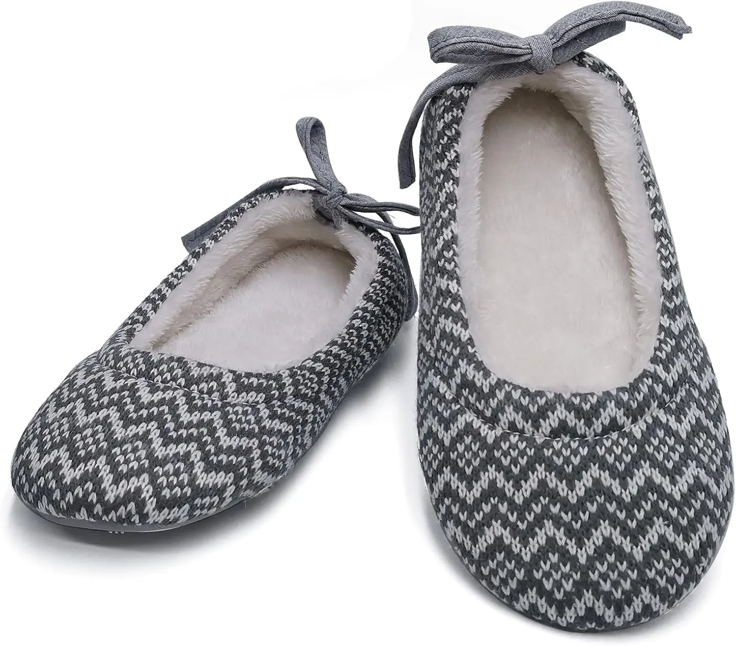 ofoot Womens Indoor Warm Knit House Shoes,Ballerina Slipper Socks,Washable Ballet Style Flats,Soft Soled Non Slip Rubber Bottom with Grips